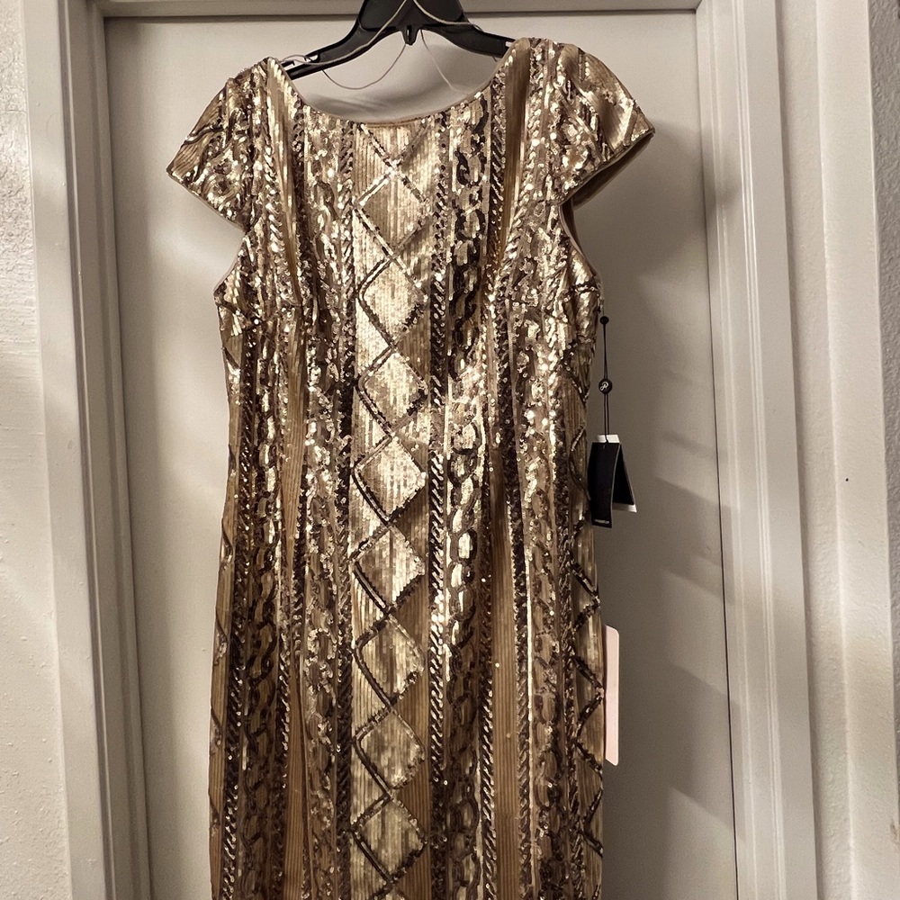Adrianna Papell Gold Sequin Wedding Dress
